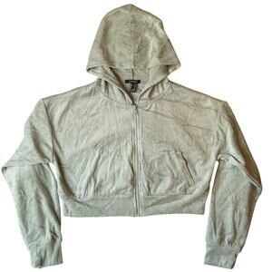 FOREVER 21 Women Cropped Jacket size M Full Zip Velvet Hoodie Green
